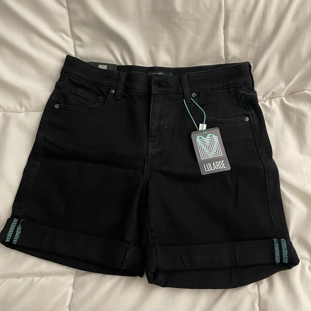 LulaRoe Cascade Boyfriend Black Denim Shorts